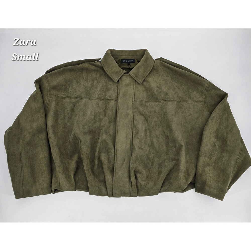 Zara Suede Effect Oversized Bomber Jacket Olive Green Utility Moto Small